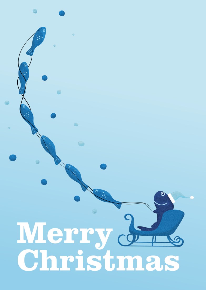 BioMar Merry Christmas card — fish sleigh